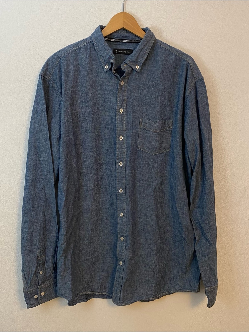 American Tall Mens Chambray Button Down Long Sleeve Shirt Blue 2XL